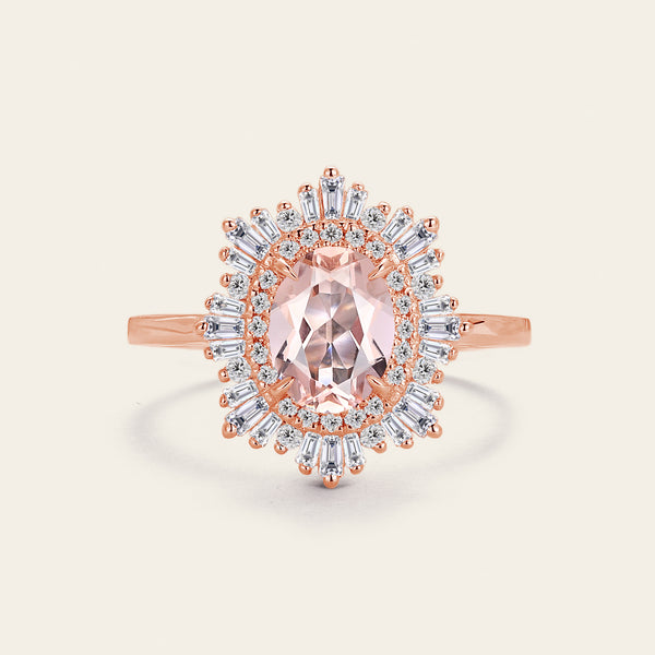 Art deco Oval Pink Morganite Starburst Engagement Ring-Nobel Yates