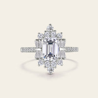 Art Deco Emerald Cut Moissanite Cluster & Pave Engagement Ring Rose Gold