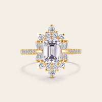 Art Deco Emerald Cut Moissanite Cluster & Pave Engagement Ring Rose Gold