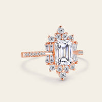 Art Deco Emerald Cut Moissanite Cluster & Pave Engagement Ring Rose Gold