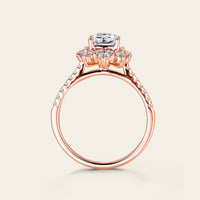 Art Deco Emerald Cut Moissanite Cluster & Pave Engagement Ring Rose Gold