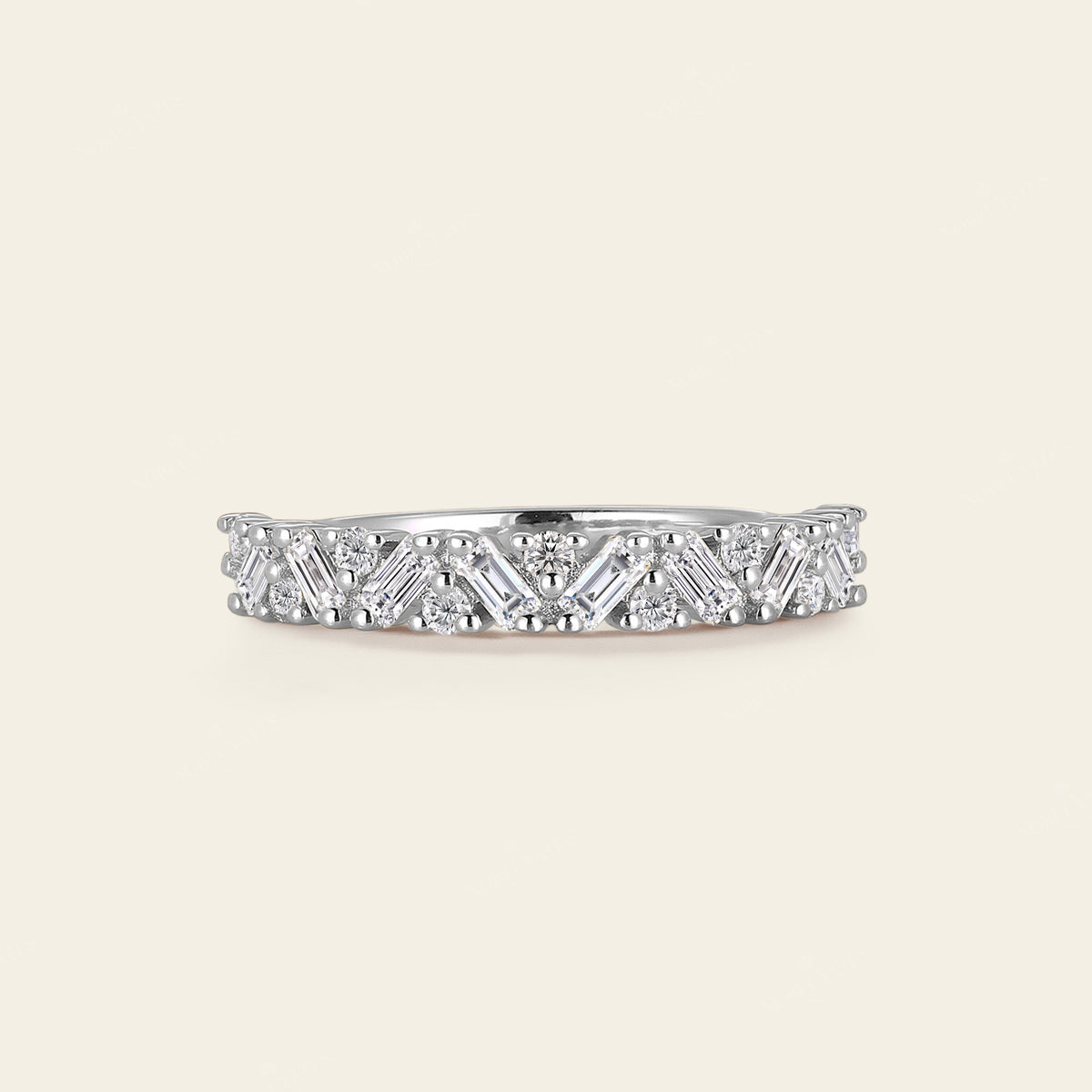 Baguette Shape Moissanite Art Deco Cluster Wedding Band Rose Gold