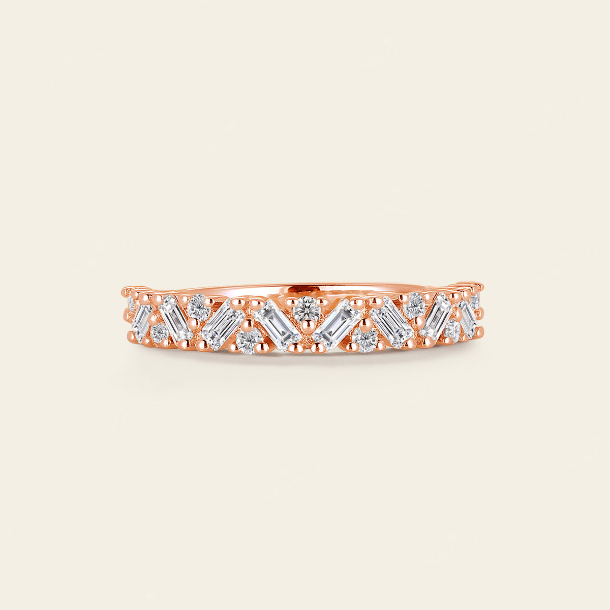 Baguette Shape Moissanite Art Deco Cluster Wedding Band Rose Gold