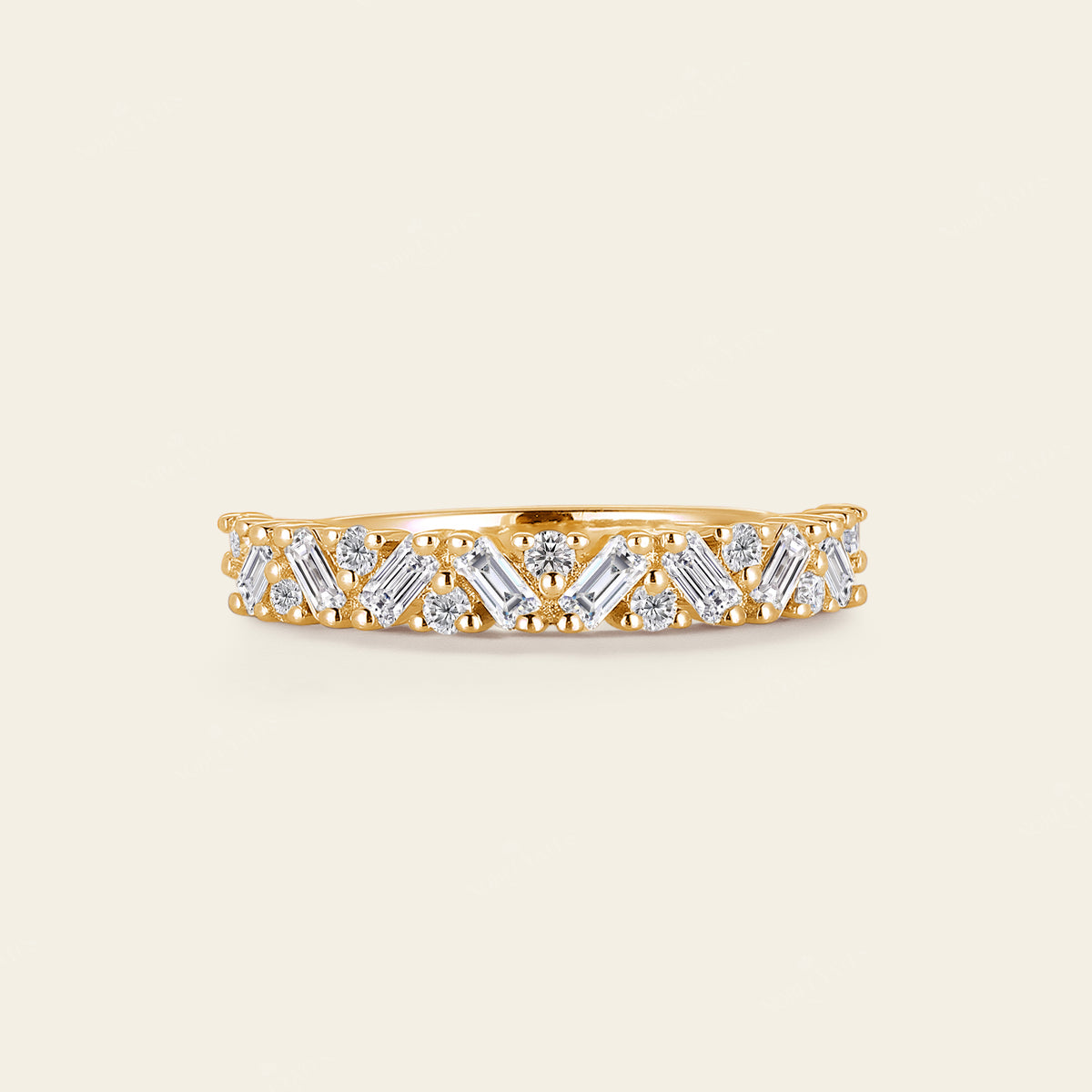 Baguette Shape Moissanite Art Deco Cluster Wedding Band Rose Gold