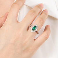Art deco Marquise Lab Emerald Halo Engagement Ring