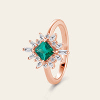Princess Lab Emerald Art Deco Engagement Ring Prong Halo