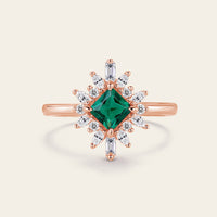 Princess Lab Emerald Art Deco Engagement Ring Prong Halo