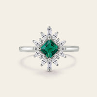 Princess Lab Emerald Art Deco Engagement Ring Prong Halo