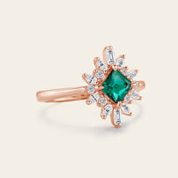 Princess Lab Emerald Art Deco Engagement Ring Prong Halo