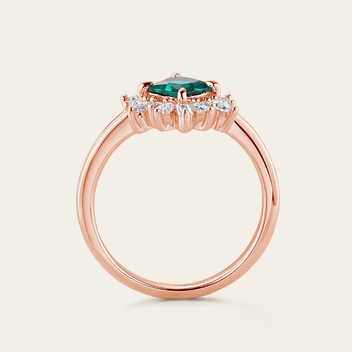 Princess Lab Emerald Art Deco Engagement Ring Prong Halo
