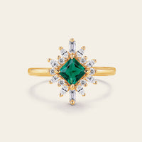 Princess Lab Emerald Art Deco Engagement Ring Prong Halo