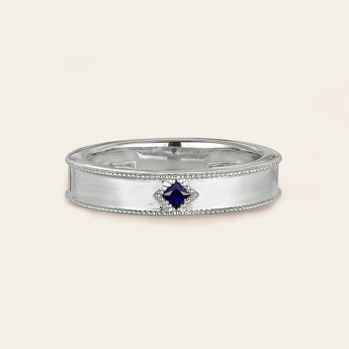 Princess cut Lab Sapphire Wedding Band His and Her Rose Gold Band