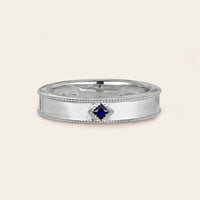 Princess cut Lab Sapphire Wedding Band His and Her Rose Gold Band