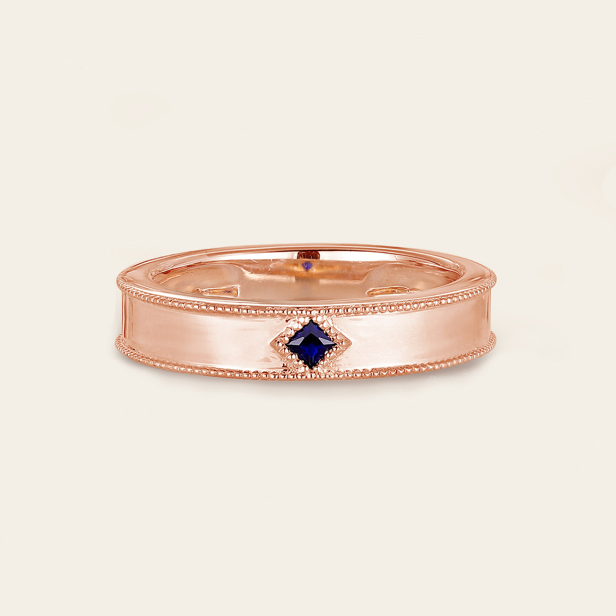 Princess cut Lab Sapphire Wedding Band His and Her Rose Gold Band