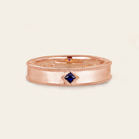 Princess cut Lab Sapphire Wedding Band His and Her Rose Gold Band