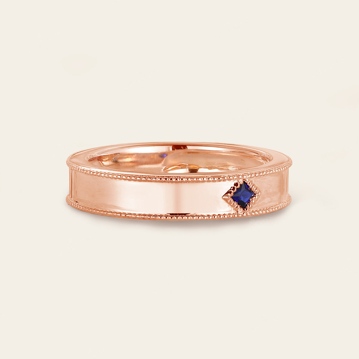 Princess cut Lab Sapphire Wedding Band His and Her Rose Gold Band