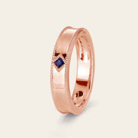 Princess cut Lab Sapphire Wedding Band His and Her Rose Gold Band