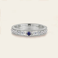 Princess cut Lab Sapphire Wedding Band His and Her Rose Gold Band