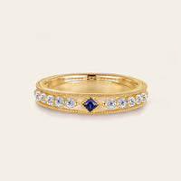 Princess cut Lab Sapphire Wedding Band His and Her Rose Gold Band