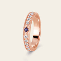 Princess cut Lab Sapphire Wedding Band His and Her Rose Gold Band