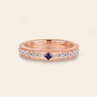 Princess cut Lab Sapphire Wedding Band His and Her Rose Gold Band