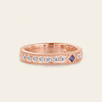 Princess cut Lab Sapphire Wedding Band His and Her Rose Gold Band