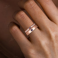 Princess cut Lab Sapphire Wedding Band His and Her Rose Gold Band