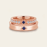 Princess cut Lab Sapphire Wedding Band His and Her Rose Gold Band