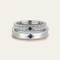 Princess cut Lab Sapphire Wedding Band His and Her Rose Gold Band