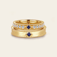 Princess cut Lab Sapphire Wedding Band His and Her Rose Gold Band