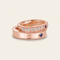 Princess cut Lab Sapphire Wedding Band His and Her Rose Gold Band