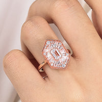 Hexagonal Emerald Cut Lab Diamond Art Deco Mosaic Ring