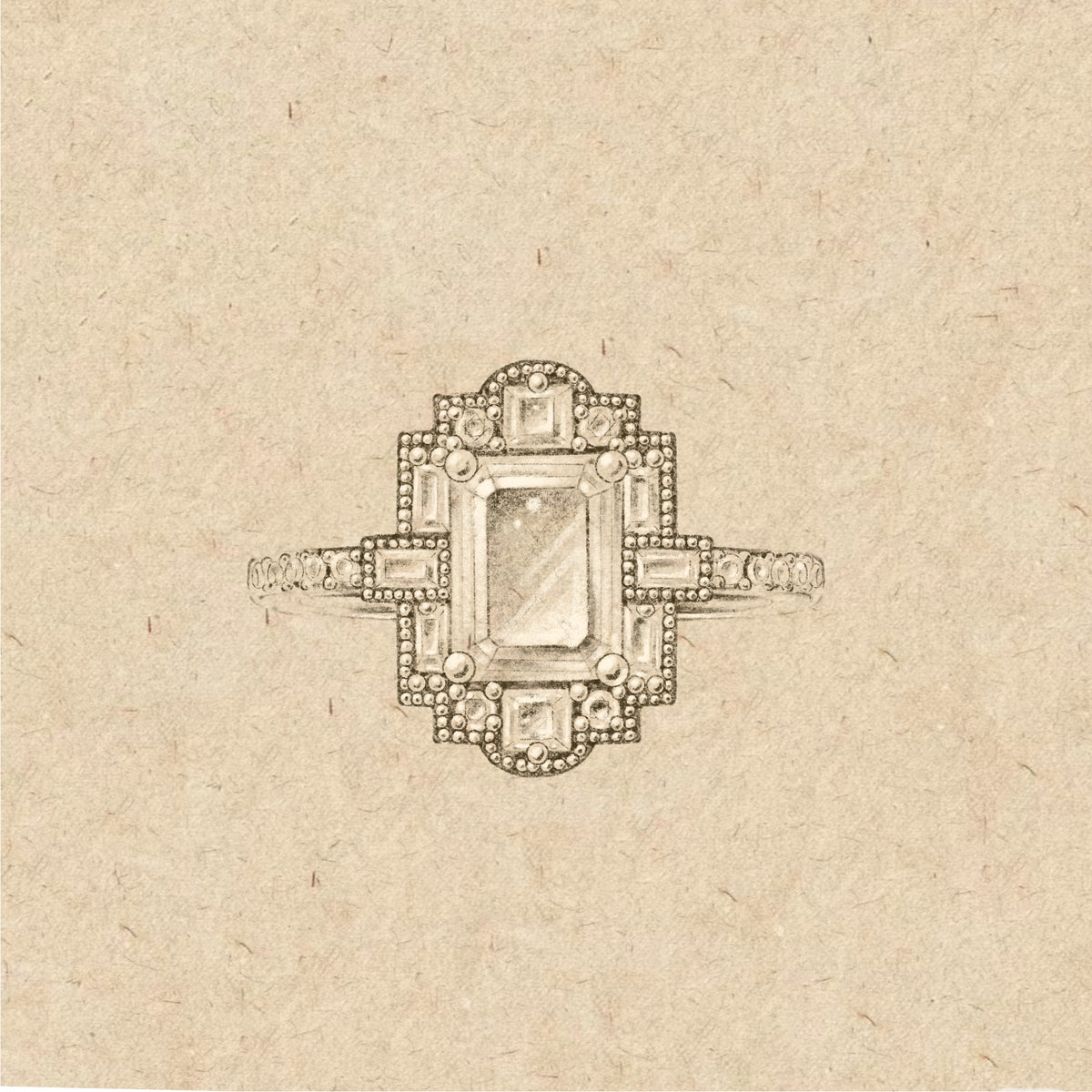 Emerald Cut Lab Diamond Art Deco Ring Mosaic Design