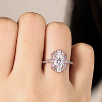 Oval Moissanite Art Deco Rose Gold Milgrain Engagement Ring