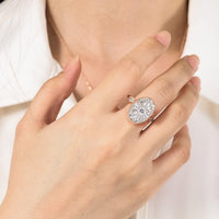 Art Deco Oval Shape Round Lab Diamond Halo Mosaic Engagement Ring