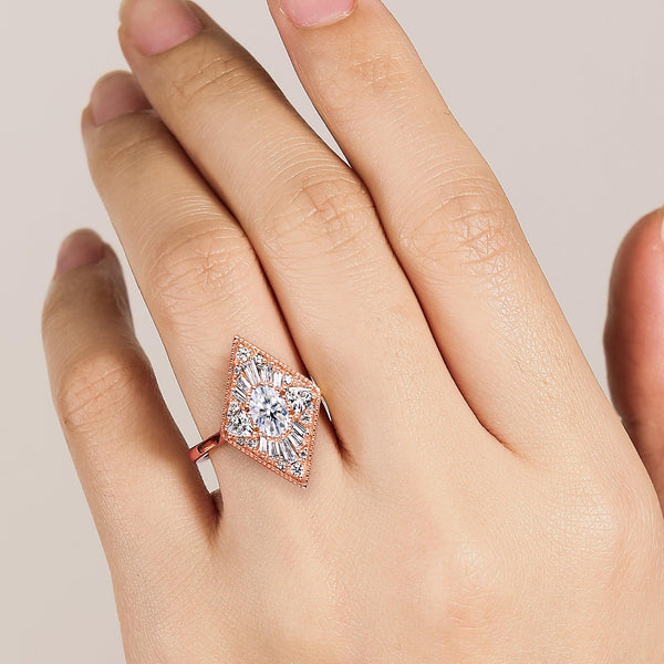 Kite Shape Art Deco Oval Lab Diamond Mosaic Ring