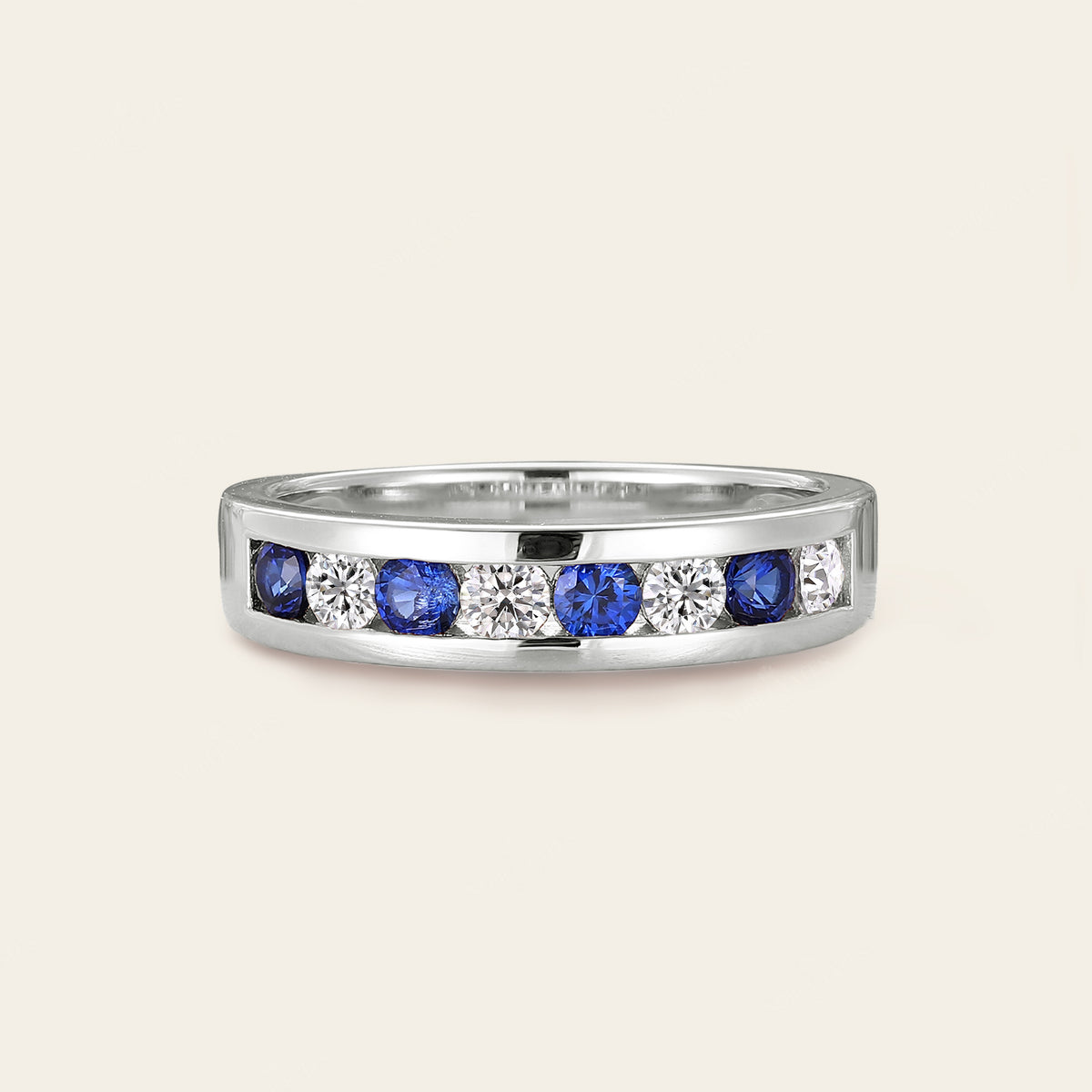 Sapphire & Moissanite Couple Rings Bezel Rose Gold Band
