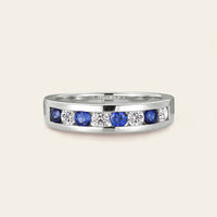 Sapphire & Moissanite Couple Rings Bezel Rose Gold Band