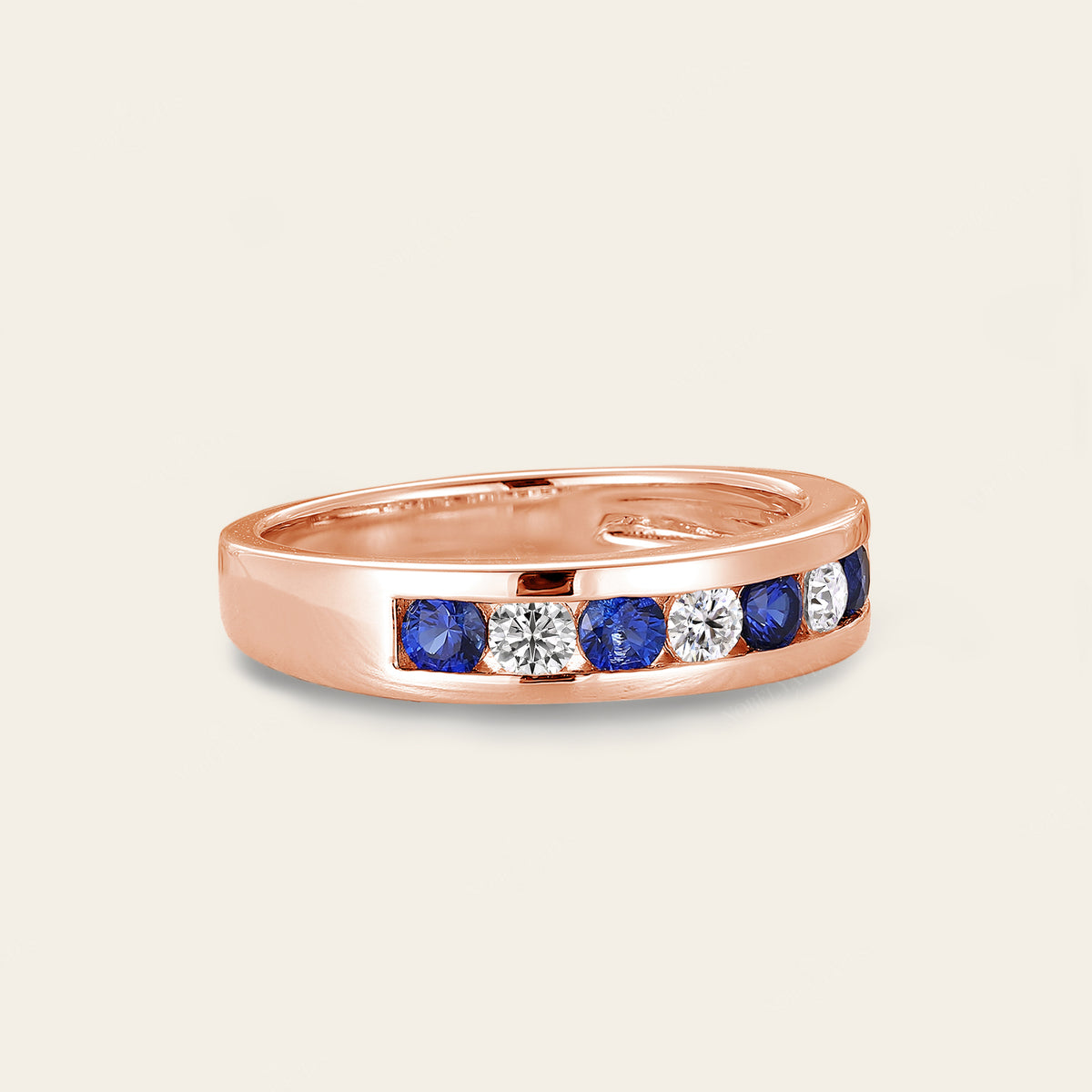 Sapphire & Moissanite Couple Rings Bezel Rose Gold Band