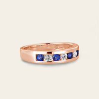 Sapphire & Moissanite Couple Rings Bezel Rose Gold Band