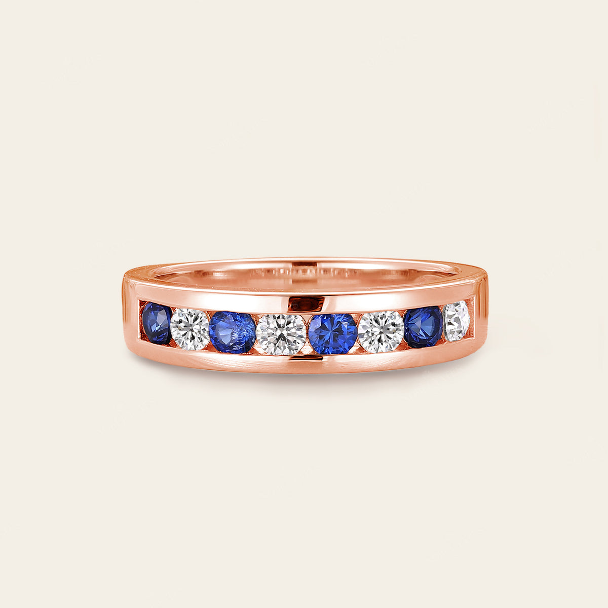 Sapphire & Moissanite Couple Rings Bezel Rose Gold Band