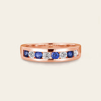 Sapphire & Moissanite Couple Rings Bezel Rose Gold Band