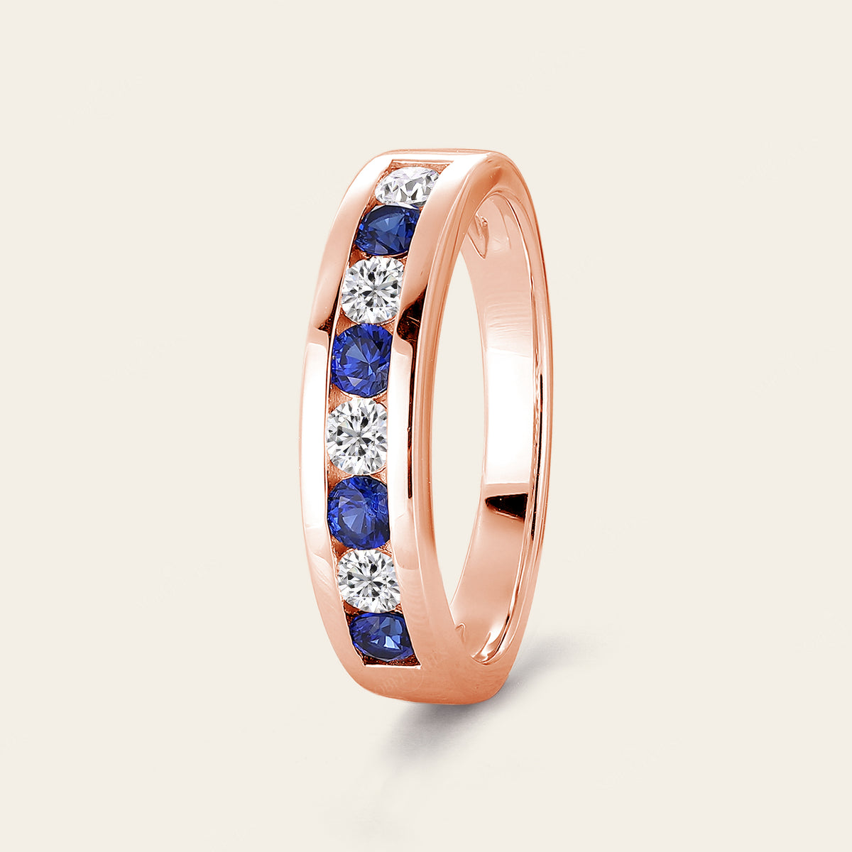 Sapphire & Moissanite Couple Rings Bezel Rose Gold Band
