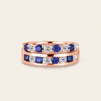 Sapphire & Moissanite Couple Rings Bezel Rose Gold Band