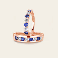 Sapphire & Moissanite Couple Rings Bezel Rose Gold Band