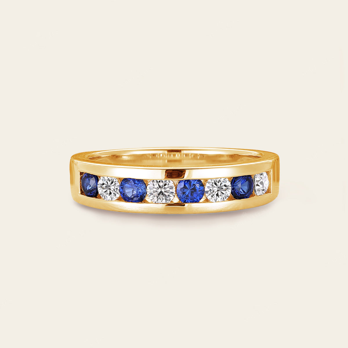 Sapphire & Moissanite Couple Rings Bezel Rose Gold Band