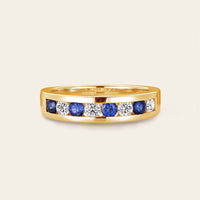 Sapphire & Moissanite Couple Rings Bezel Rose Gold Band