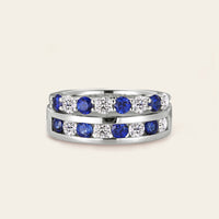 Sapphire & Moissanite Couple Rings Bezel Rose Gold Band