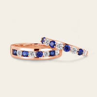 Sapphire & Moissanite Couple Rings Bezel Rose Gold Band