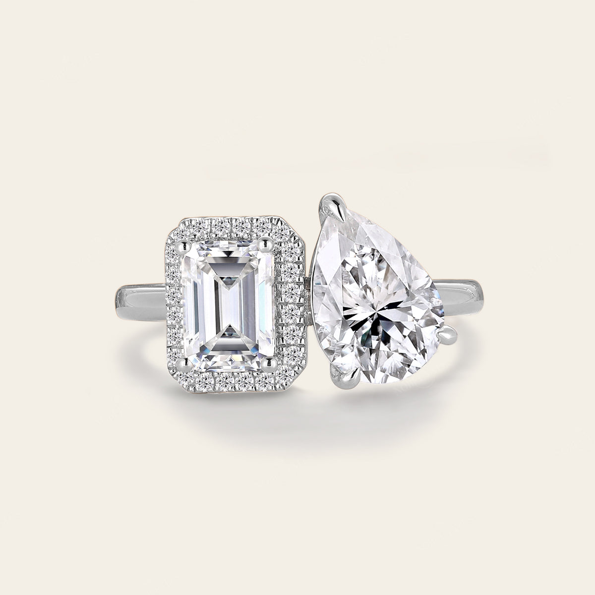 Halo Toi et Moi Ring Moissanite You And Me Engagement Ring Two Gemstone